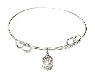 7 1/2 inch Round Double Loop Rhodium Bangle Bracelet with a Sterling Silver Saint Martin de Porres charm. Engraved Catholic Saint Jewelry