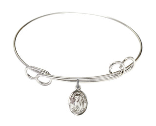 7 1/2 inch Round Double Loop Rhodium Bangle Bracelet with a Sterling Silver Saint Thomas More charm. Engraved Catholic Saint Jewelry