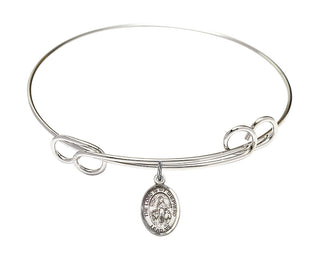 7 1/2 inch Round Double Loop Rhodium Bangle Bracelet with a Sterling Silver Lord Is My Shepherd charm. Engraved Catholic Saint Jewelry