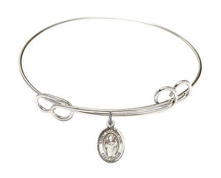 7 1/2 inch Round Double Loop Rhodium Bangle Bracelet with a Sterling Silver Saint Stanislaus charm. Engraved Catholic Saint Jewelry