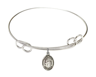 7 1/2 inch Round Double Loop Rhodium Bangle Bracelet with a Sterling Silver Maria Stein charm. Engraved Catholic Saint Jewelry