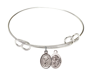 7 1/2 inch Round Double Loop Rhodium Bangle Bracelet with a Sterling Silver Saint Sebastian/Cheerleading charm.