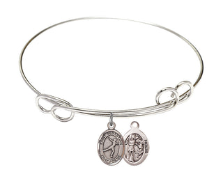 7 1/2 inch Round Double Loop Rhodium Bangle Bracelet with a Sterling Silver Saint Sebastian/Figure Skating charm.