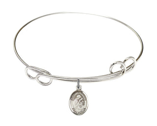 7 1/2 inch Round Double Loop Rhodium Bangle Bracelet with a Sterling Silver Saint Aloysius Gonzaga charm. Engraved Catholic Saint Jewelry