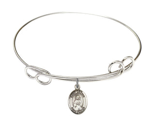 7 1/2 inch Round Double Loop Rhodium Bangle Bracelet with a Sterling Silver Saint Lillian charm. Engraved Catholic Saint Jewelry