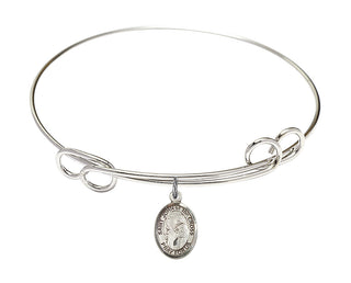 7 1/2 inch Round Double Loop Rhodium Bangle Bracelet with a Sterling Silver Saint John of the Cross charm. Engraved Catholic Saint Jewelry