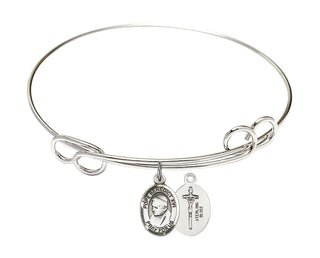 7 1/2 inch Round Double Loop Rhodium Bangle Bracelet with a Sterling Silver Pope Emeritace Benedict XVI charm.