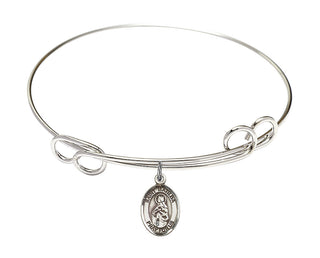 7 1/2 inch Round Double Loop Rhodium Bangle Bracelet with a Sterling Silver Saint Matilda charm. Engraved Catholic Saint Jewelry