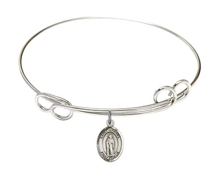 7 1/2 inch Round Double Loop Rhodium Bangle Bracelet with a Sterling Silver Saint Samuel charm. Engraved Catholic Saint Jewelry
