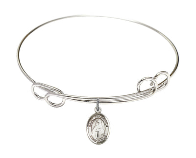 7.5-inch Round Double Loop Rhodium Bangle Bracelet | Sterling Silver St. Hildegard von Bingen Charm | Engravable
