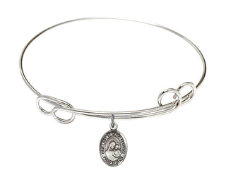 7 1/2 inch Round Double Loop Rhodium Bangle Bracelet with a Sterling Silver Our Lady of Good Counsel charm. Engraved Catholic Saint Jewelry