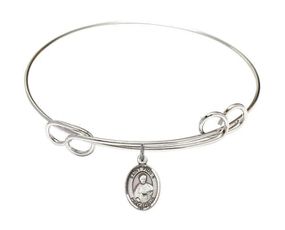 7 1/2 inch Round Double Loop Rhodium Bangle Bracelet with a Sterling Silver Saint Pius X charm. Engraved Catholic Saint Jewelry