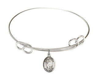 7 1/2 inch Round Double Loop Rhodium Bangle Bracelet with a Sterling Silver Saint Amelia charm. Engraved Catholic Saint Jewelry