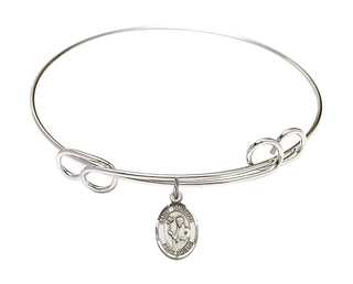 7 1/2 inch Round Double Loop Rhodium Bangle Bracelet with a Sterling Silver Saint Dunstan charm. Engraved Catholic Saint Jewelry