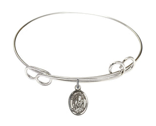 7 1/2 inch Round Double Loop Rhodium Bangle Bracelet with a Sterling Silver Saint Polycarp of Smyrna charm. Engraved Catholic Saint Jewelry