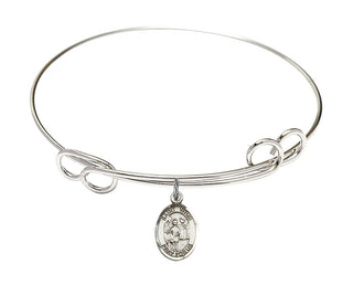 7 1/2 inch Round Double Loop Rhodium Bangle Bracelet with a Sterling Silver Saint Vitus charm. Engraved Catholic Saint Jewelry