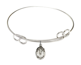 7 1/2 inch Round Double Loop Rhodium Bangle Bracelet with a Sterling Silver Saint Philip Neri charm.