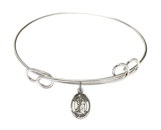 7 1/2 inch Round Double Loop Rhodium Bangle Bracelet with a Sterling Silver Saint Rocco charm. Engraved Catholic Saint Jewelry