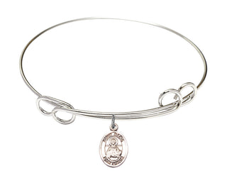7 1/2 inch Round Double Loop Rhodium Bangle Bracelet with a Sterling Silver Saint Daria charm. Engraved Catholic Saint Jewelry