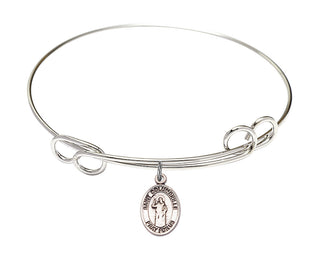 7 1/2 inch Round Double Loop Rhodium Bangle Bracelet with a Sterling Silver Saint Columbkille charm. Engraved Catholic Saint Jewelry
