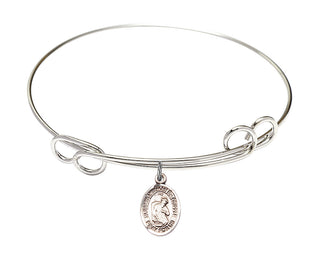 7 1/2 inch Round Double Loop Rhodium Bangle Bracelet with a Sterling Silver Blessed Herman the Cripple charm. Engraved Catholic Saint Jewelry