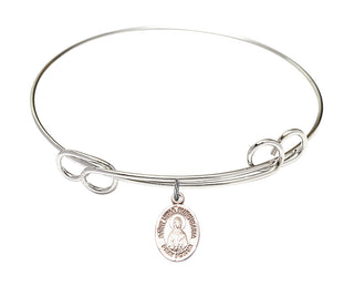 7 1/2 inch Round Double Loop Rhodium Bangle Bracelet with a Sterling Silver Saint Lydia Purpuraria charm. Engraved Catholic Saint Jewelry