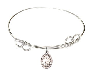 7 1/2 inch Round Double Loop Rhodium Bangle Bracelet with a Sterling Silver Saint Margaret Mary Alacoque charm. Engraved Catholic Saint Jewelry