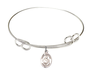7 1/2 inch Round Double Loop Rhodium Bangle Bracelet with a Sterling Silver Saint Norbert of Xanten charm. Engraved Catholic Saint Jewelry