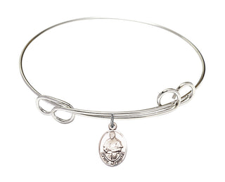7 1/2 inch Round Double Loop Rhodium Bangle Bracelet with a Sterling Silver Pope Francis charm.