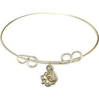 8 inch Round Double Loop Hamilton Gold Bangle Bracelet with a 14kt Gold Filled Rosebud charm.