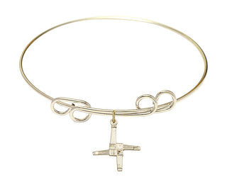 8 inch Round Double Loop Hamilton Gold Bangle Bracelet with a 14kt Gold Filled Saint Brigid Cross charm.