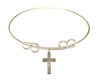 8 inch Round Double Loop Hamilton Gold Bangle Bracelet with a 14kt Gold Filled Crucifix charm.