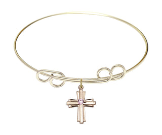8 inch Round Double Loop Hamilton Gold Bangle Bracelet with a 14kt Gold Filled Cross charm.