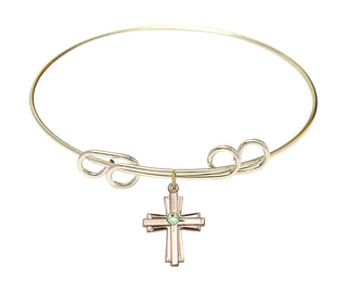 8 inch Round Double Loop Hamilton Gold Bangle Bracelet with a 14kt Gold Filled Cross charm.