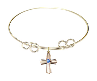 8 inch Round Double Loop Hamilton Gold Bangle Bracelet with a 14kt Gold Filled Cross charm.