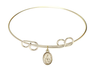 8 inch Round Double Loop Hamilton Gold Bangle Bracelet with a 14kt Gold Filled Miraculous charm.
