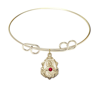 8 inch Round Double Loop Hamilton Gold Bangle Bracelet with a 14kt Gold Filled Scapular charm.