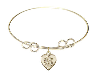 8 inch Round Double Loop Hamilton Gold Bangle Bracelet with a 14kt Gold Filled Heart / Communion charm.