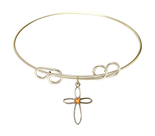8 inch Round Double Loop Hamilton Gold Bangle Bracelet with a 14kt Gold Filled Loop Cross charm.