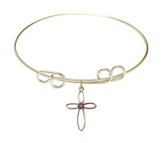 8 inch Round Double Loop Hamilton Gold Bangle Bracelet with a 14kt Gold Filled Loop Cross charm.