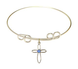 8 inch Round Double Loop Hamilton Gold Bangle Bracelet with a 14kt Gold Filled Loop Cross charm.