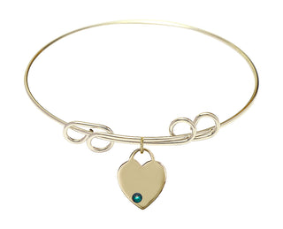 8 inch Round Double Loop Hamilton Gold Bangle Bracelet with a 14kt Gold Filled Heart charm. Engraved Catholic Saint Jewelry