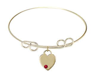 8 inch Round Double Loop Hamilton Gold Bangle Bracelet with a 14kt Gold Filled Heart charm. Engraved Catholic Saint Jewelry