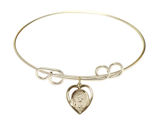 8 inch Round Double Loop Hamilton Gold Bangle Bracelet with a 14kt Gold Filled Scapular charm.