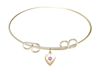 8 inch Round Double Loop Hamilton Gold Bangle Bracelet with a 14kt Gold Filled Heart charm.