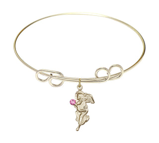 8 inch Round Double Loop Hamilton Gold Bangle Bracelet with a 14kt Gold Filled Guardian Angel charm.