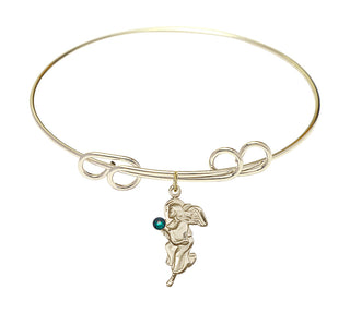 8 inch Round Double Loop Hamilton Gold Bangle Bracelet with a 14kt Gold Filled Guardian Angel charm.