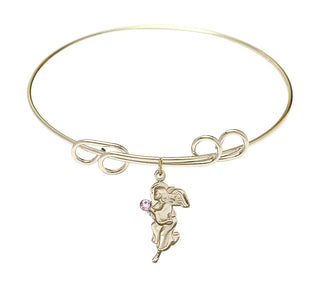 8 inch Round Double Loop Hamilton Gold Bangle Bracelet with a 14kt Gold Filled Guardian Angel charm.