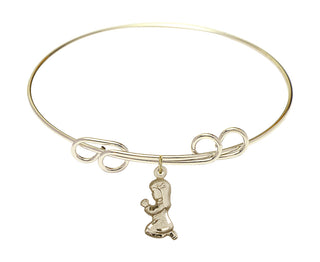 8 inch Round Double Loop Hamilton Gold Bangle Bracelet with a 14kt Gold Filled Praying Girl charm.