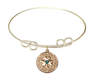 8 inch Round Double Loop Hamilton Gold Bangle Bracelet with a 14kt Gold Filled Shamrock with Celtic Border charm.